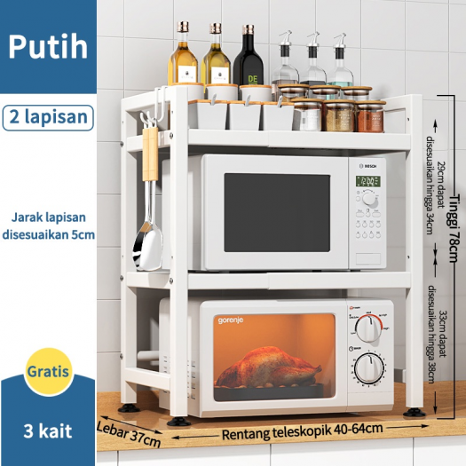 2 TINGKAT PUTIH -A- Rak Oven Rak Microwave Perlengkapan Multifungsi Dapur Rak Bumbu Dapur Portable Rak Panci Putih