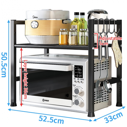 52cm HITAM Rak Oven Rak Microwave Perlengkapan Multifungsi Dapur Rak Bumbu Dapur Portable Rak Panci Putih