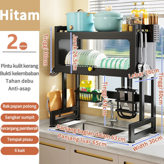 65cm Rak Wastafel KABINET HITAM Stainless Steel Dengan Penutup Mewah Kuat