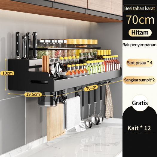 70cm Rak Bumbu Gantung Dinding Kitchen Rak Tempat Pisau Rak Dapur Rak Sendok Garpu