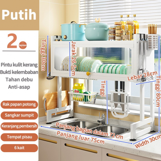 75cm Rak Wastafel KABINET PUTIH Stainless Steel Dengan Penutup Mewah Kuat