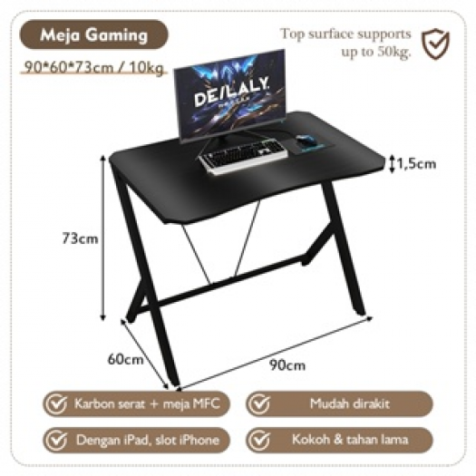 HITAM 90CM Meja Merah Muda Meja Gaming Meja Komputer Meja Gaming Karbon Serat Meja Komputer Minimalis Meja Kantor Meja Laptop