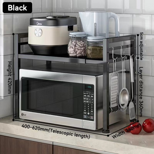 HITAM -A- Rak Oven Rak Microwave Perlengkapan Multifungsi Dapur Rak Bumbu Dapur Portable Rak Panci Putih