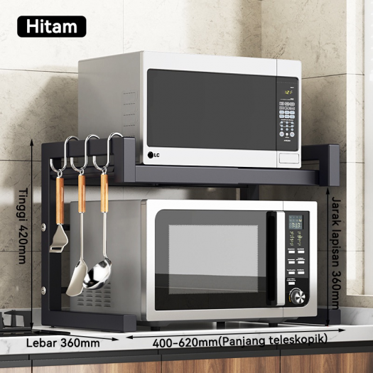 HITAM -B- Rak Oven Rak Microwave Perlengkapan Multifungsi Dapur Rak Bumbu Dapur Portable Rak Panci Putih