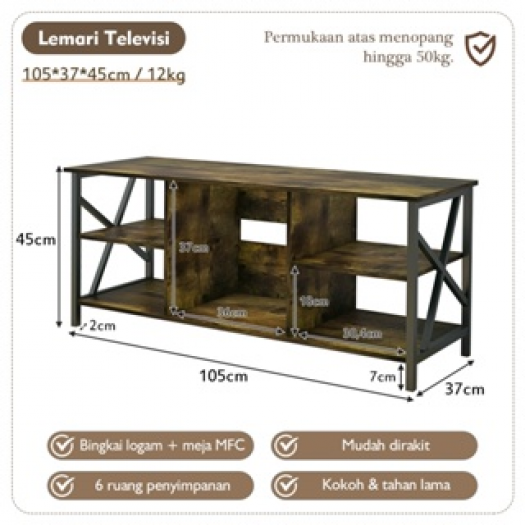 INDUSTRI 105cm Meja TV minimalis Rak Tv Modern MULTIFUNGSI Rak Sepatu Meja Tv Kayu Rangka Besi Anti Karat Furniture