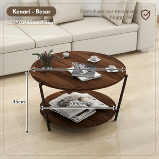 KENARI Meja Kopi Bulat Besar Meja Aesthetic Meja Sudut Dua Tingkat Minimalis Besi anti karat dan  Kayu Furniture