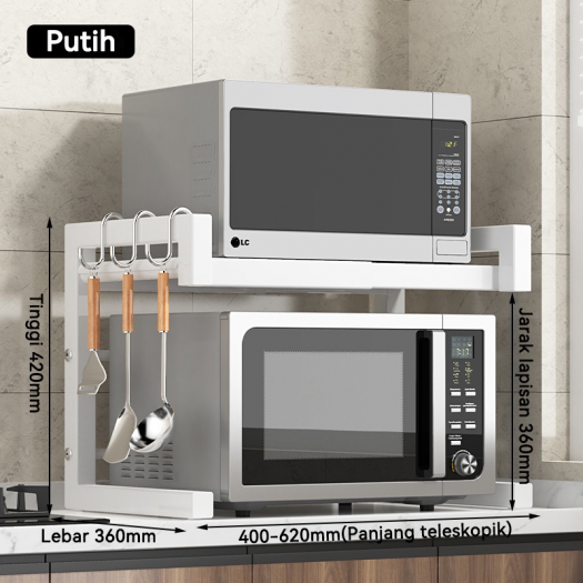 PUTIH -B- Rak Oven Rak Microwave Perlengkapan Multifungsi Dapur Rak Bumbu Dapur Portable Rak Panci Putih