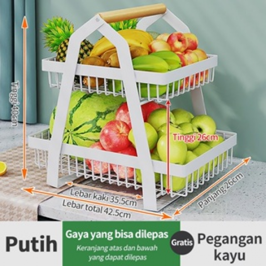 PUTIH BESAR RAK BAWANG Keranjang Rak Dapur Rak Buah Besi Rak Dapur Besi Kayu Serbaguna Dapur Rak 2 Tingkat Dapur