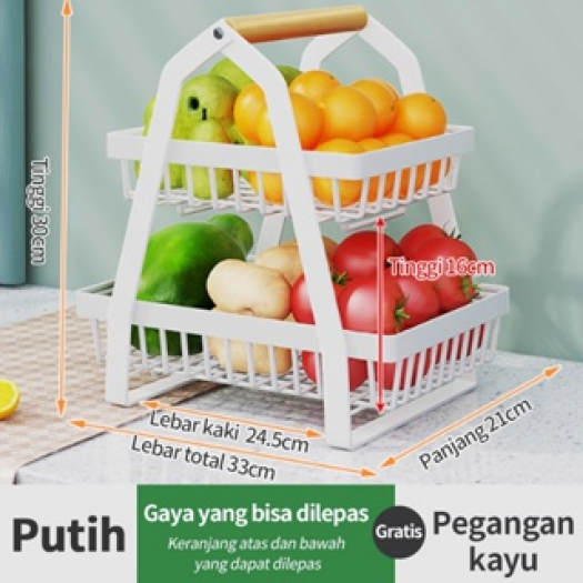 PUTIH KECIL RAK BAWANG Keranjang Rak Dapur Rak Buah Besi Rak Dapur Besi Kayu Serbaguna Dapur Rak 2 Tingkat Dapur